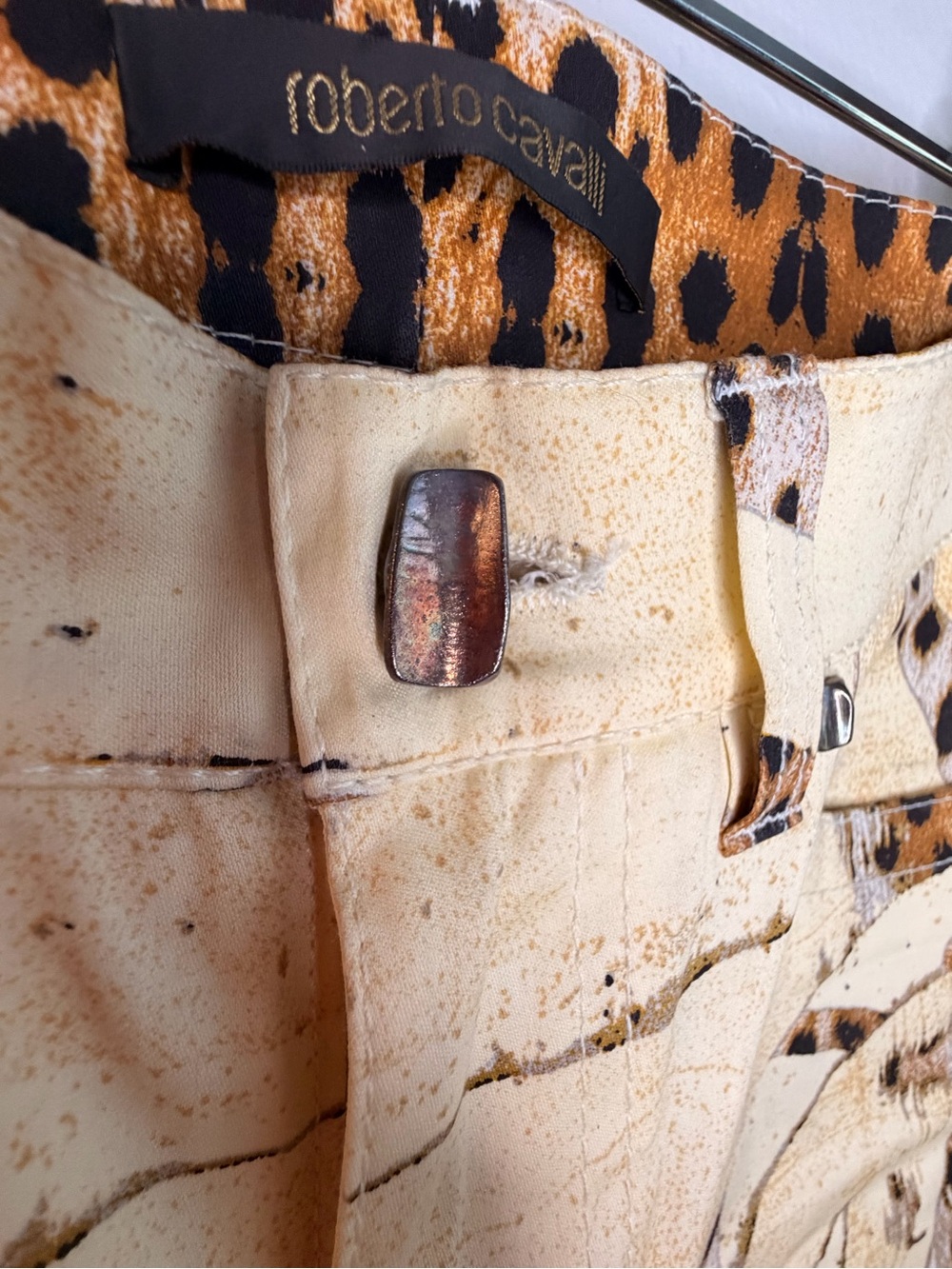 Roberto Cavalli Cream and Brown Leopard-Accent High-Waist Pants - Picture 5 of 10